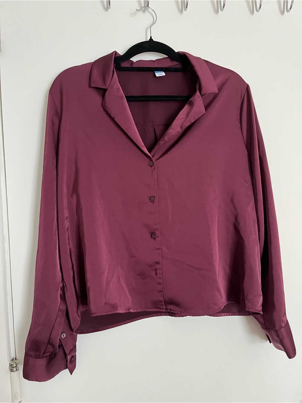 Old Navy Satin Button-Front Shirt in Deep Wine